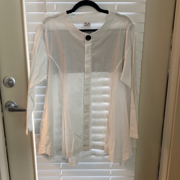 Planet Tops - PLA Women's White Button-Down Shirt